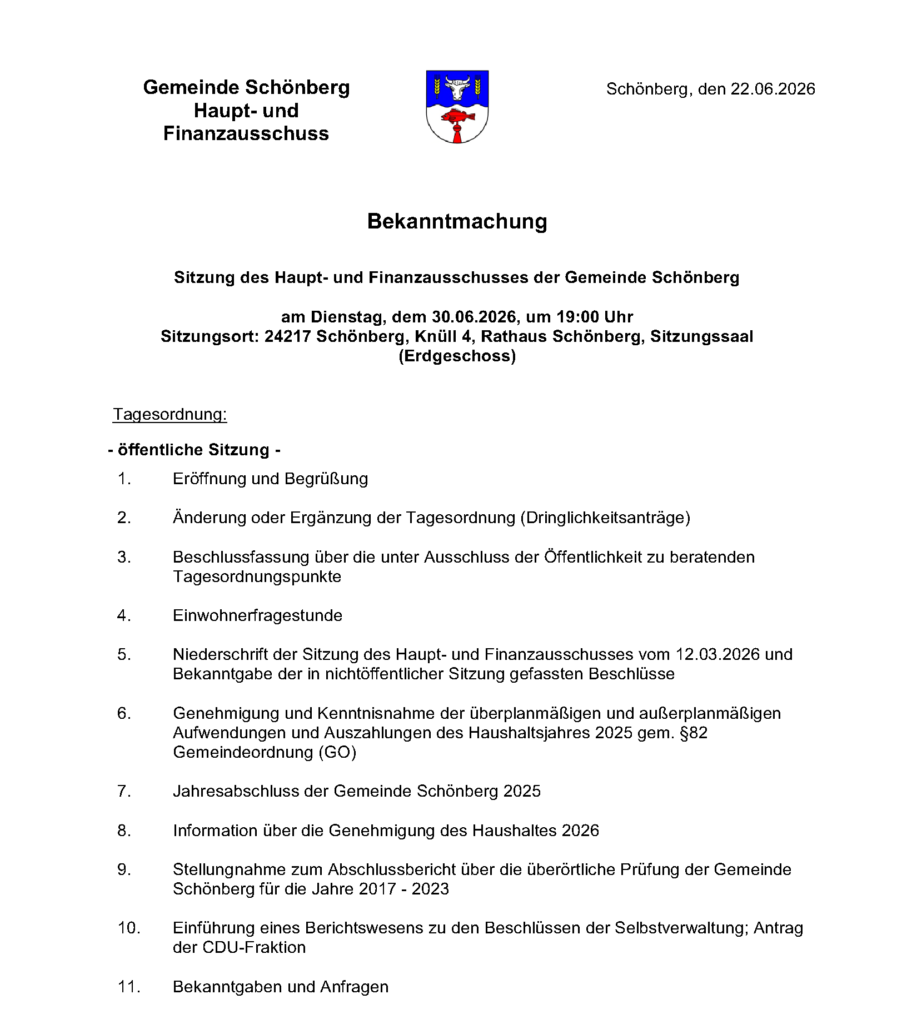 Haupt- und Finanzausschuss 30.06.2026