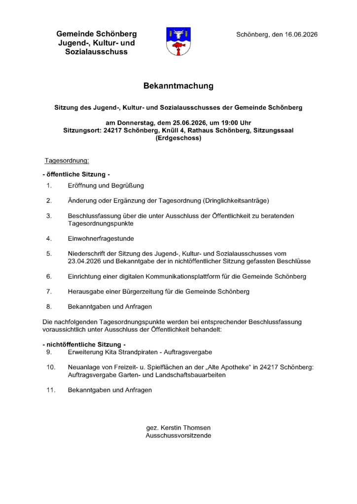 Jugend-, Kultur- und Sozialausschuss 25.06.2026