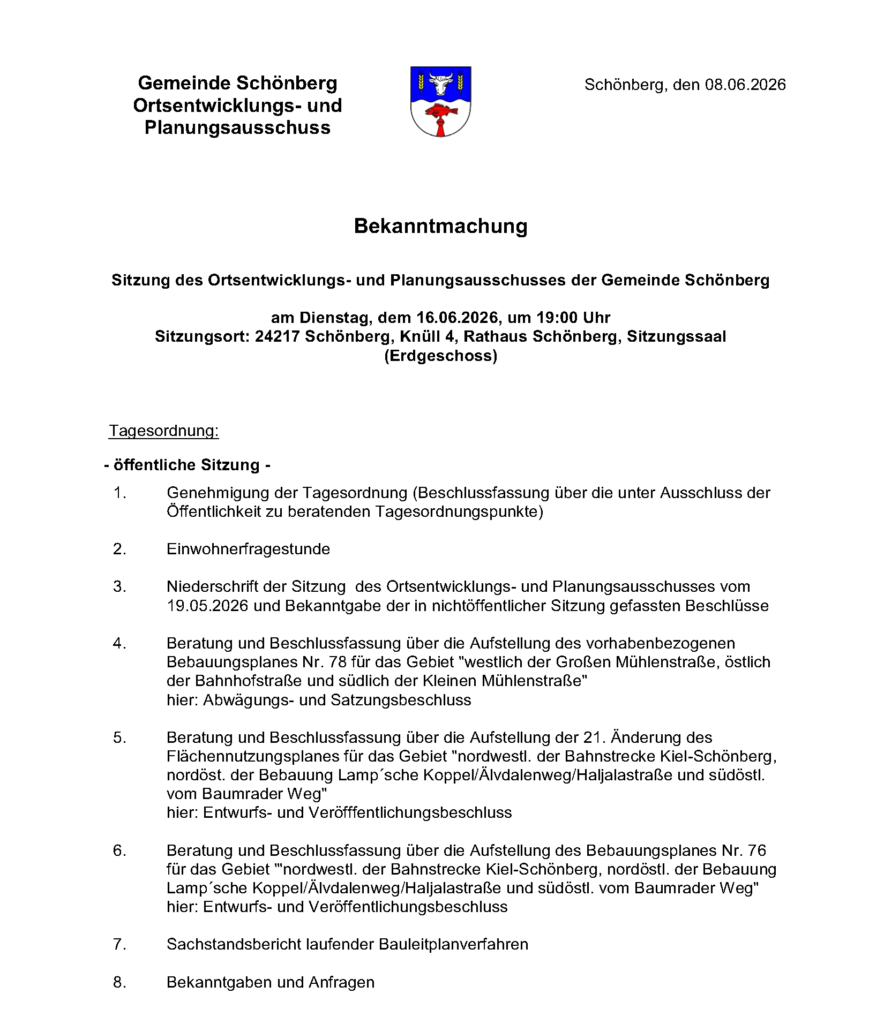 Ortsentwicklungs- und Planungsausschussess 16.06.2026