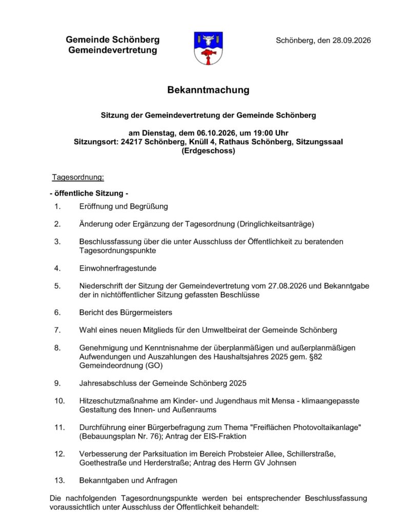 Sitzung Gemeindevertretung 06.10.2026