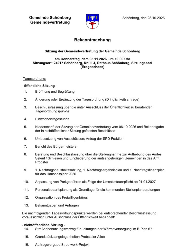 Sitzung Gemeindevertretung 05.11.2026